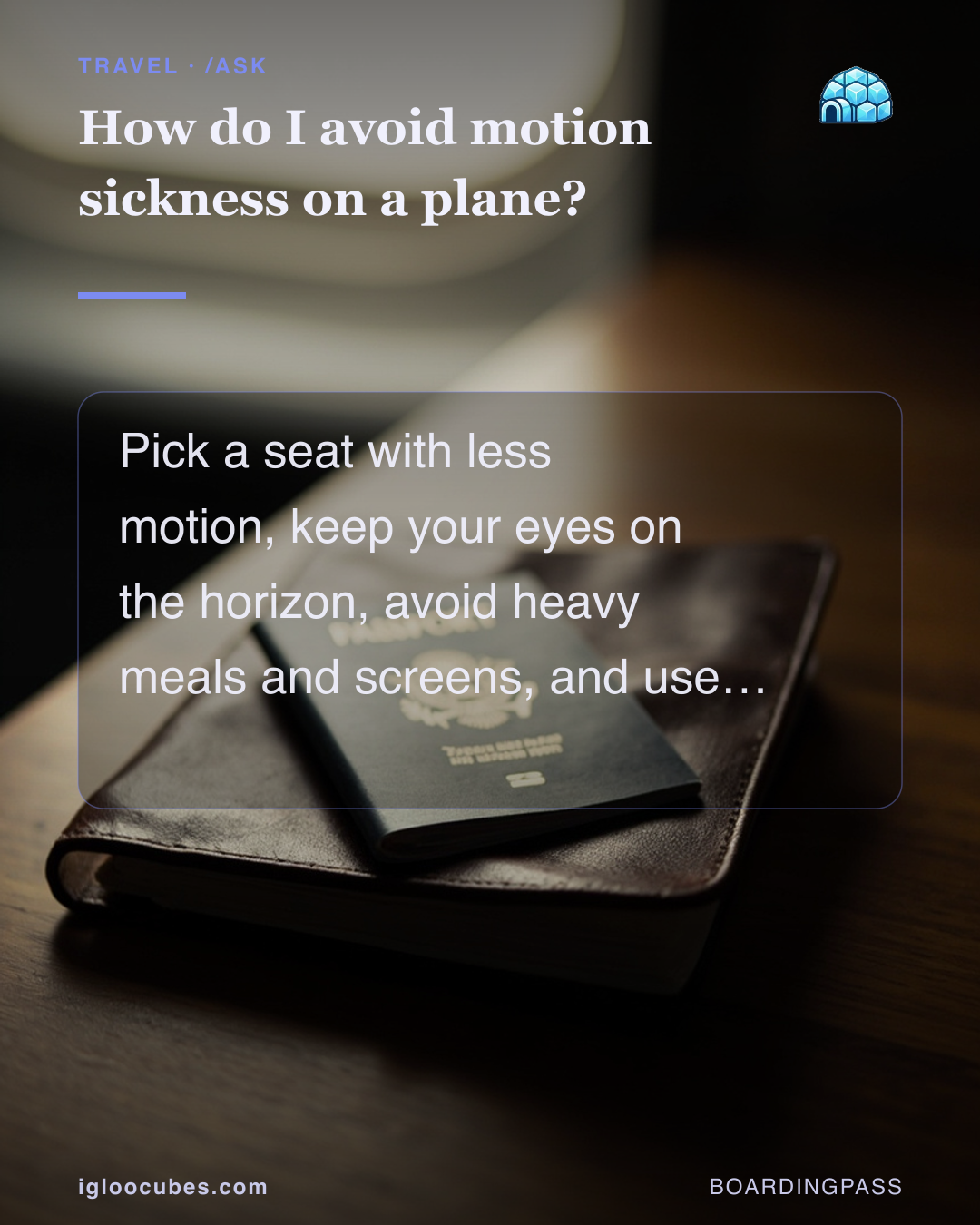 How do I avoid motion sickness on a plane?